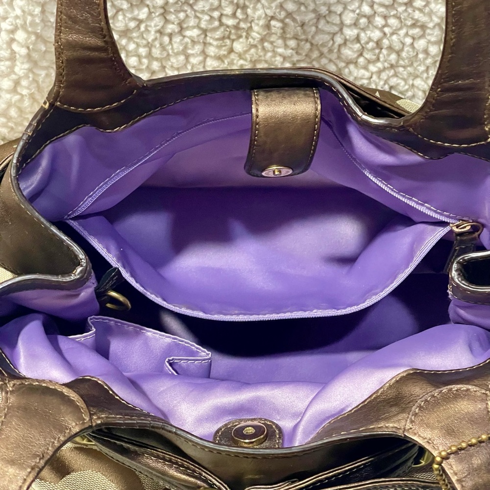 Coach Hobo Bronze Leather Signature Op Art Tote Bag With Hang Tags Y2K - Picture 14 of 16